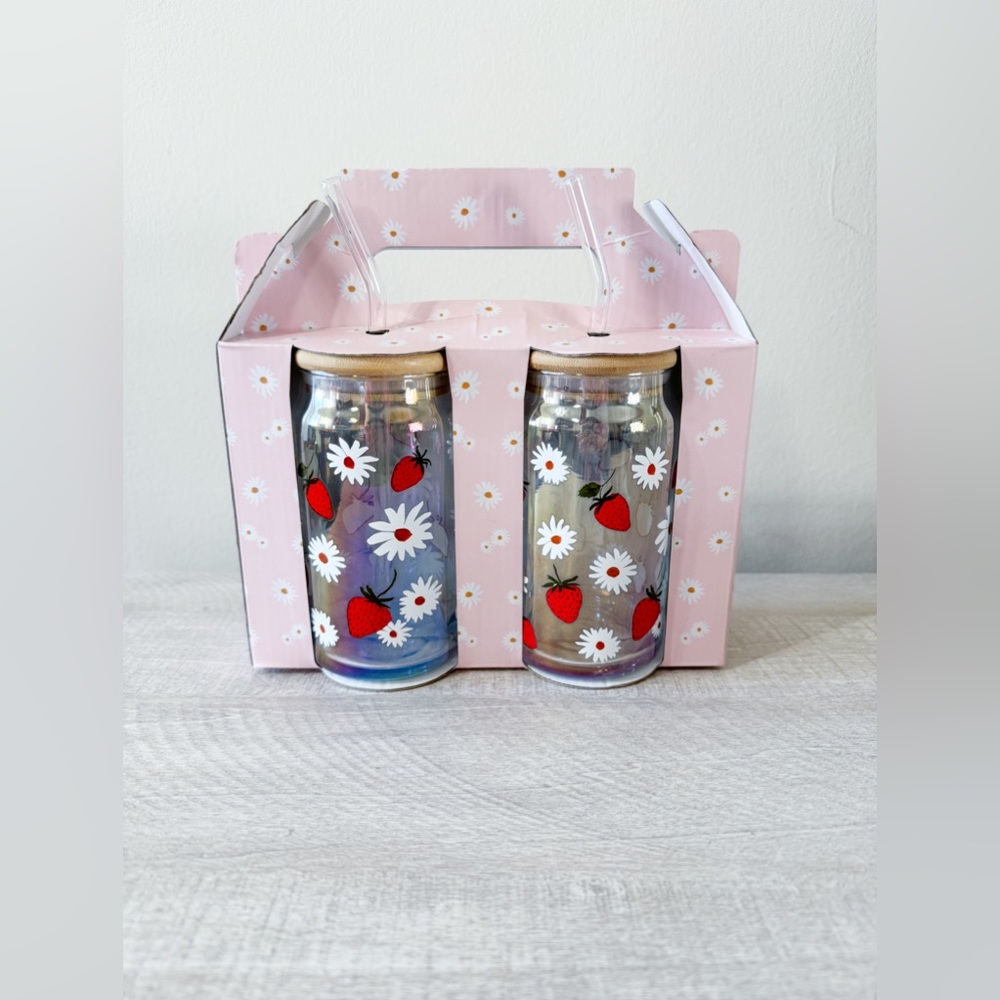 Strawberry Daisy Glass Cup Set of 2